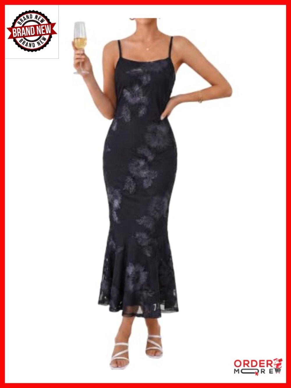 Women's Formal Midi Mermaid Slip Dress - Floral Mesh